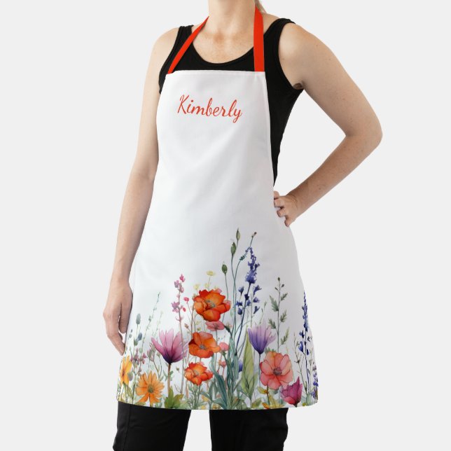 Vibrant Watercolor Wildflowers Personalized Apron (Insitu)