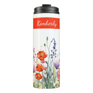 Vibrant Watercolor Wildflowers Personalized Thermal Tumbler