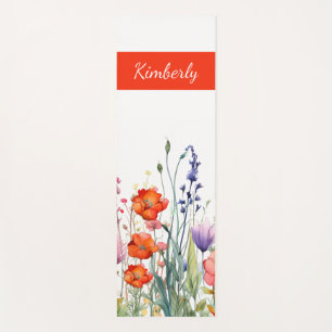 Vibrant Watercolor Wildflowers Personalized Yoga Mat