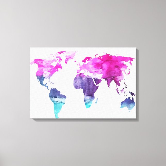 Vibrant Watercolor World Map Canvas Art (Front)