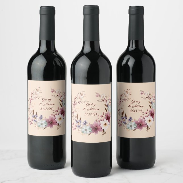 Vibrant Watercolor Wreath Wine Label (Bottles)