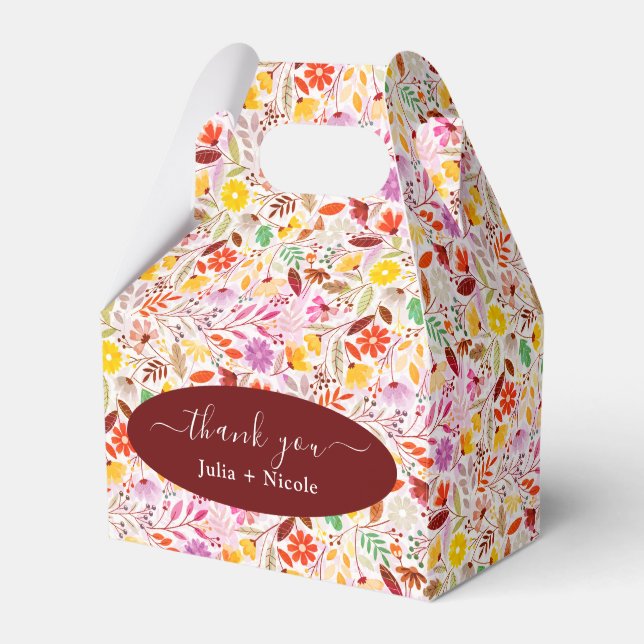 Vibrant Watercolors Summer Tulip Flowers Wedding Favor Box (Front Side)