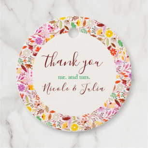Vibrant Watercolors Summer Tulip Flowers Wedding Favour Tags