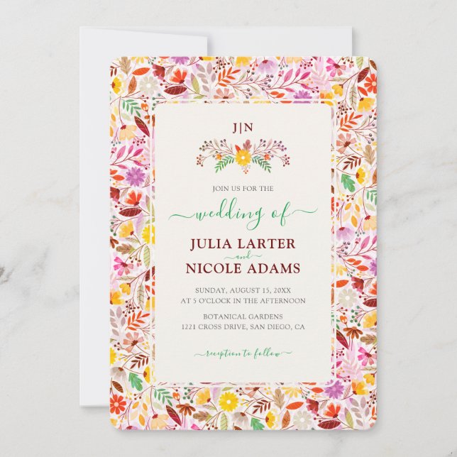 Vibrant Watercolors Summer Tulip Flowers Wedding Invitation (Front)