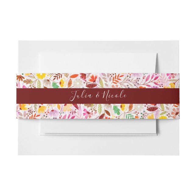 Vibrant Watercolors Summer Tulip Flowers Wedding Invitation Belly Band (Front Example)