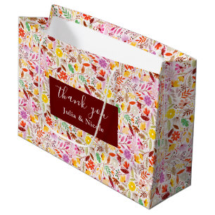 Vibrant Watercolors Summer Tulip Flowers Wedding Large Gift Bag