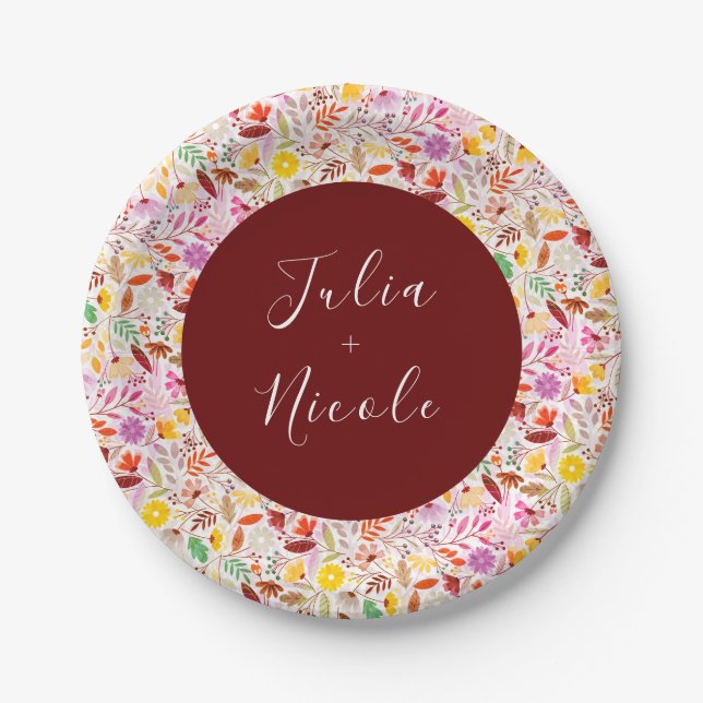 Vibrant Watercolors Summer Tulip Flowers Wedding Paper Plate (Front)