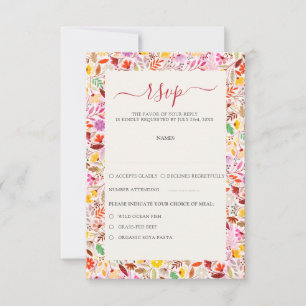 Vibrant Watercolors Summer Tulip Flowers Wedding RSVP Card