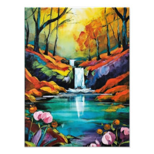 Vibrant Waterfall amidst Lush Greenery Photo Print
