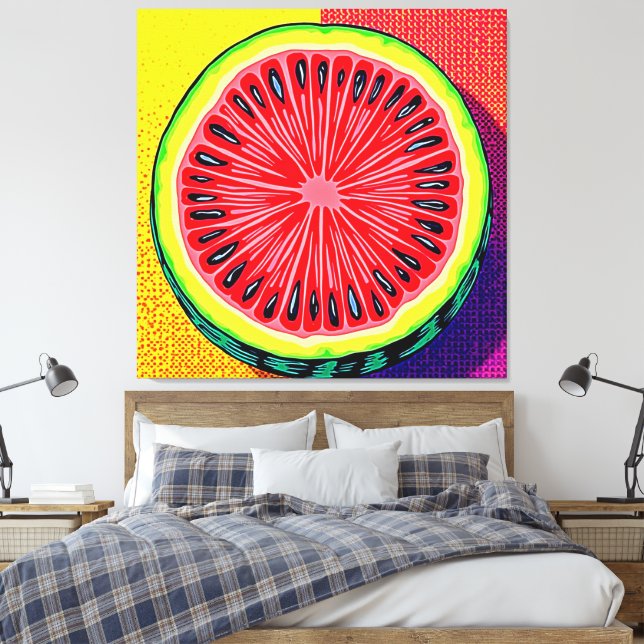 Vibrant Watermelon Pop Art Canvas Print (Insitu(Bedroom))