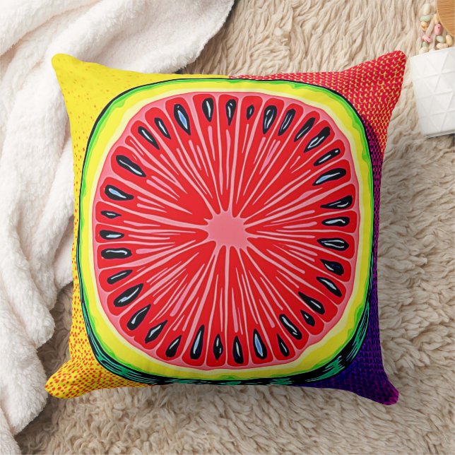 Vibrant Watermelon Pop Art Throw Pillow (Blanket)