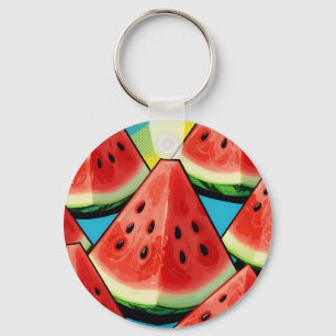 Vibrant Watermelon Slices Pop Art Keychain