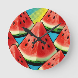 Vibrant Watermelon Slices Pop Art Round Clock