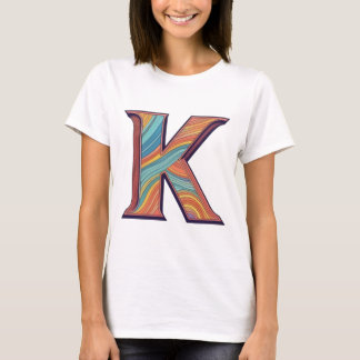 Vibrant Wave Letter 'K' Retro T-Shirt
