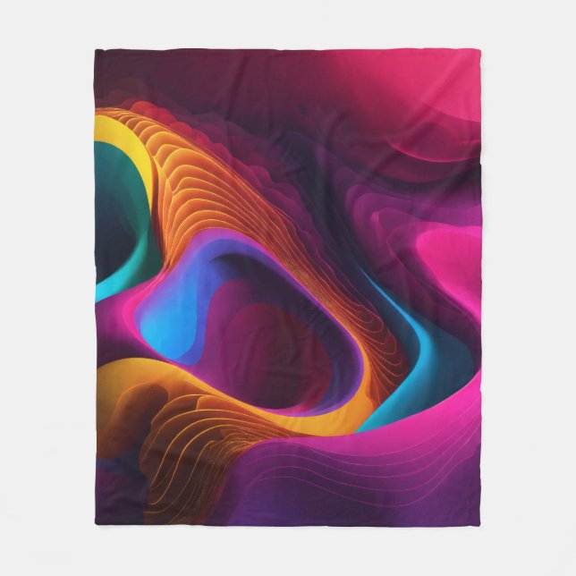  Vibrant Waves of Colour Fleece Blanket (Front)