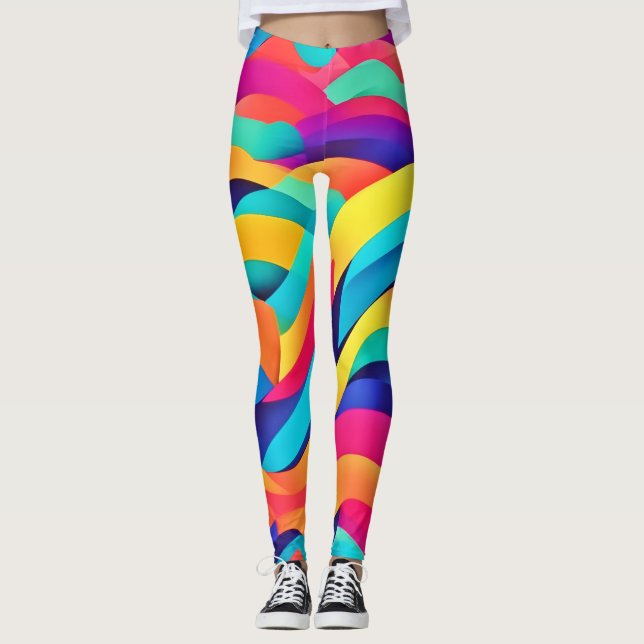 Vibrant Wavy Abstract Art Leggings (Front)