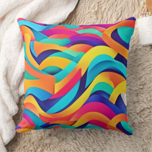 Vibrant Wavy Abstract Art Throw Pillow