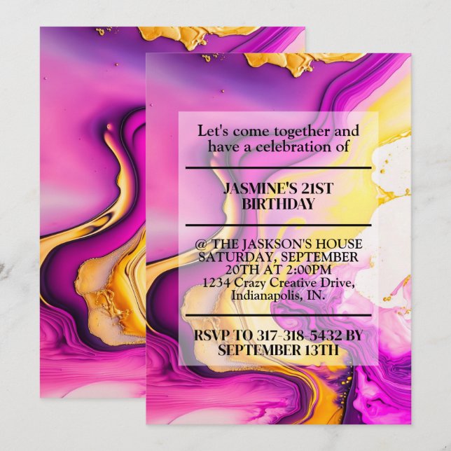 Vibrant Wavy Design Birthday Party Invitation (Front/Back)
