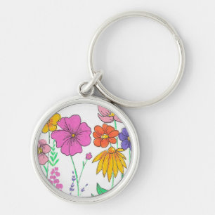 Vibrant Whimsical Painted Flowers Keychain
