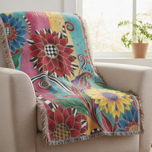 Vibrant Whimsical Sunflower Bloom Throw Blanket