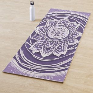 Vibrant White & Purple High-Contrast Mandala Medit Yoga Mat