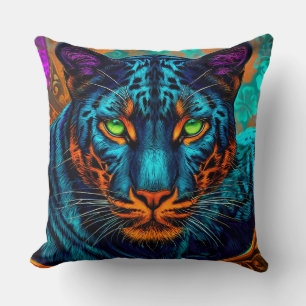 Vibrant Wild Animal Decorative Abstract Big Cat Throw Pillow