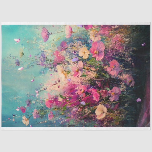 Vibrant Wild Flowers, Abstract Landscape Tissue Paper (Front)