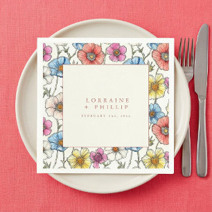 Vibrant wild flowers wedding napkin
