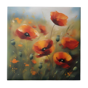 Vibrant Wild Poppies Serene Field Tile