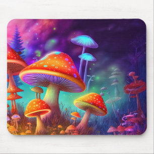 Vibrant Wild Psychedelic Mushroom Illustration Mouse Pad