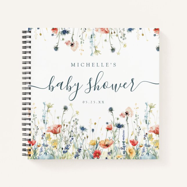 Vibrant Wildflower Baby Shower Guest Book (Front)