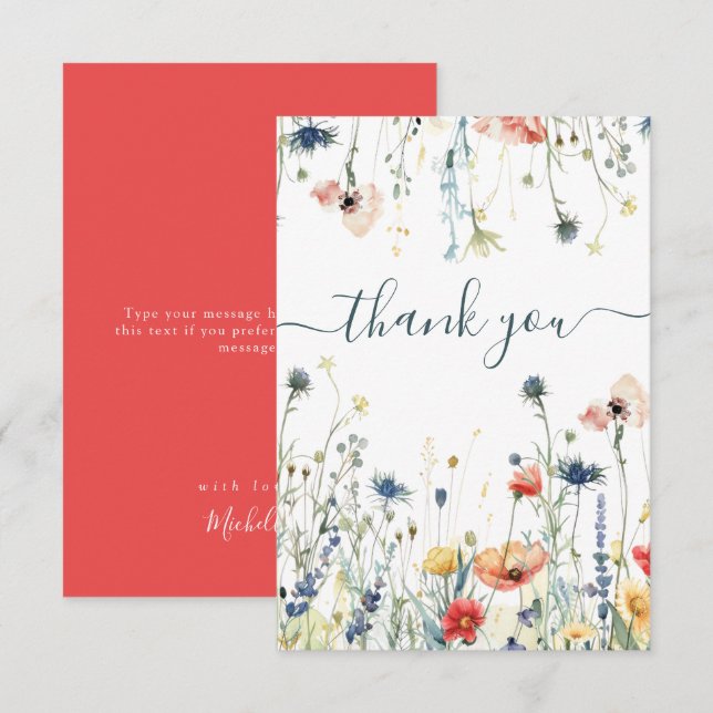 Vibrant Wildflower Bridal Shower Thank You Card (Front/Back)