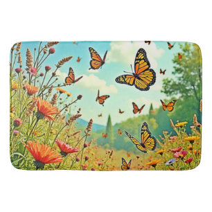 Vibrant Wildflower Butterfly Joy Design Bath Mat