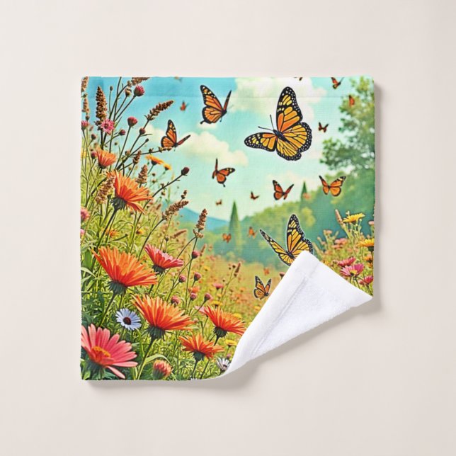 Vibrant Wildflower Butterfly Joy Design Bath Towel Set (Wash Cloth)