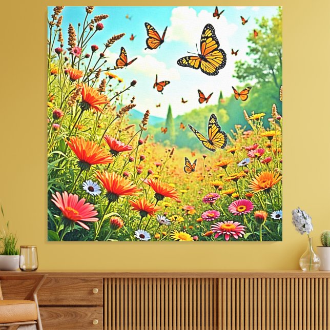 Vibrant Wildflower Butterfly Joy Design Canvas Print (Insitu(LivingRoom))