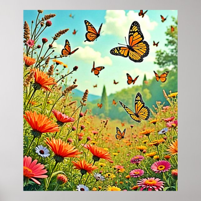 Vibrant Wildflower Butterfly Joy Design Poster (Front)