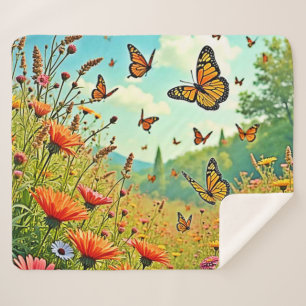 Vibrant Wildflower Butterfly Joy Design Sherpa Blanket