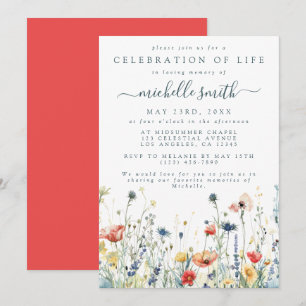 Vibrant Wildflower Celebration of Life Funeral Invitation