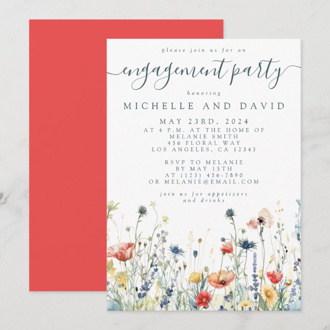 Vibrant Wildflower Engagement Party Invitation (Front/Back)