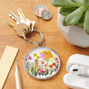 Vibrant wildflower garden keychain