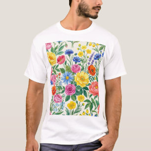 Vibrant Wildflower Meadow Botanical Garden Print T-Shirt