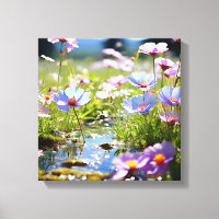 Vibrant Wildflower Meadow with Stream