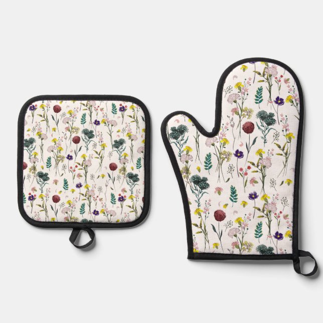 Vibrant Wildflower  Oven Mitt & Pot Holder Set (Front)