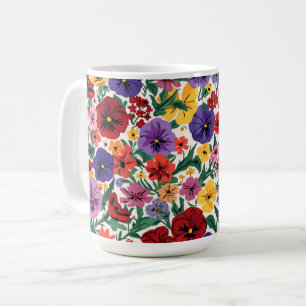 Vibrant Wildflower Pansy Botanical Pattern Coffee Mug