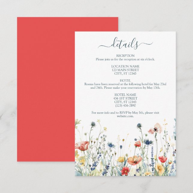 Vibrant Wildflower Wedding Details Enclosure Card (Front/Back)