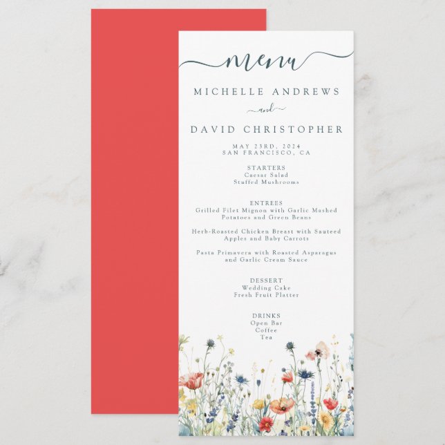 Vibrant Wildflower Wedding Menu (Front/Back)