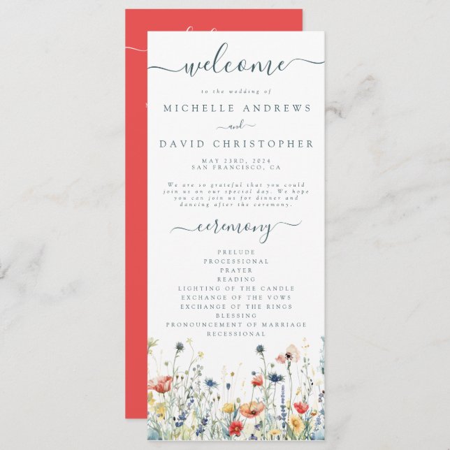 Vibrant Wildflower Wedding Program (Front/Back)