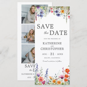 Vibrant Wildflowers 3 Photo Wedding Save the Date