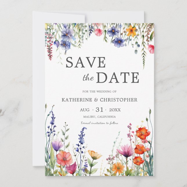 Vibrant Wildflowers Elegant Wedding Clear Save The Date (Front)