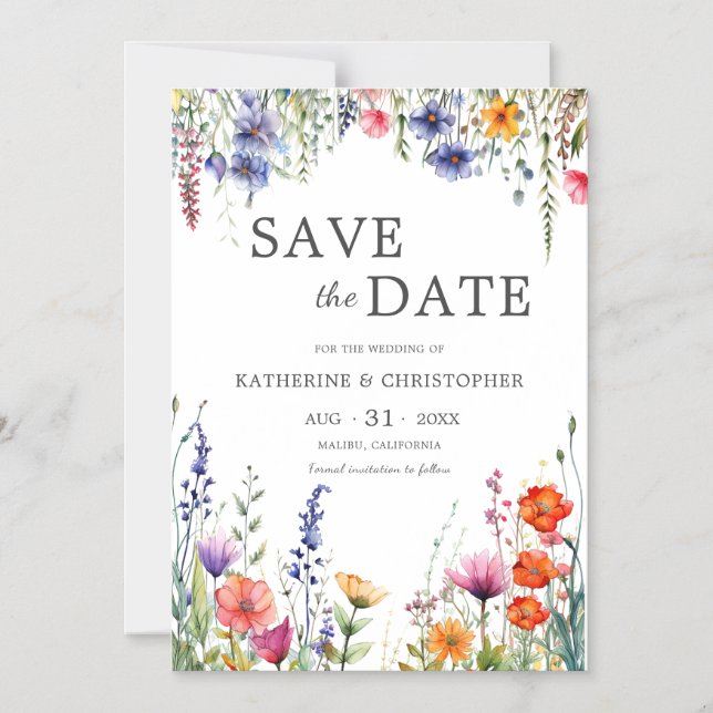 Vibrant Wildflowers Elegant Wedding Save the Date Magnetic Invitation (Front)